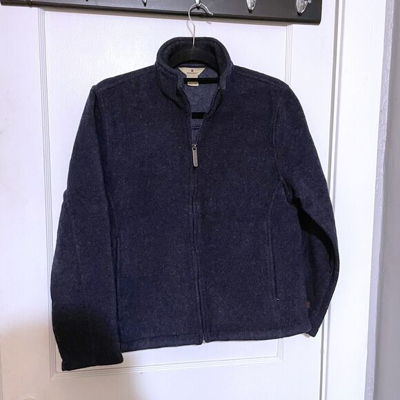 Woolrich Deep Navy Heather Wool Zip Up Jacket Small Warm Classic Pockets - Picture 1 of 5